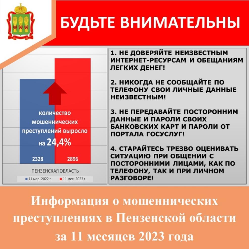 Информация о мошеннических преступлениях в Пензенской области за 11 месяцев 2023 года