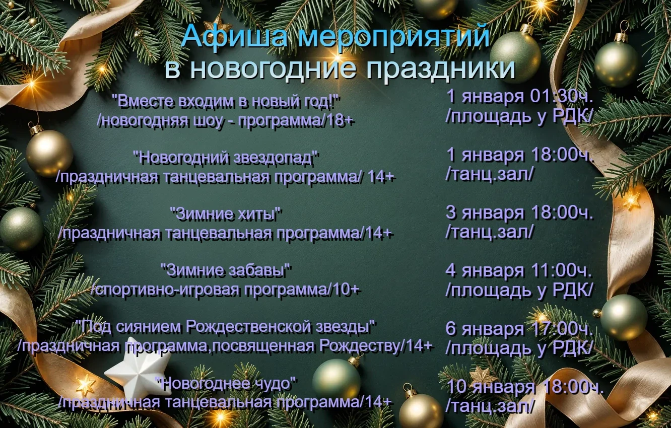 Афиша мероприятий в новогодние праздники! 