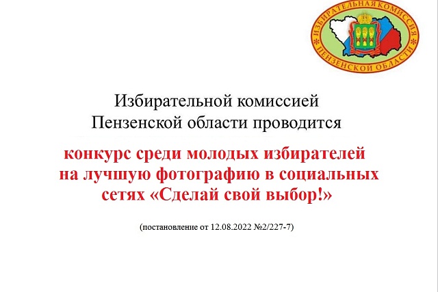Избирательной комиссией Пензенской области проводится областной конкурс среди молодых избирателей на лучшую фотографию в социальных сетях «Сделай свой выбор!» 