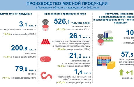 Производство мясной продукции в Пензенской области  за январь-декабрь 2022 год